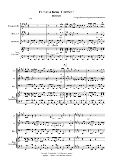 Habanera (Fantasia from Carmen) for Brass Trio (arr. David Burndrett)