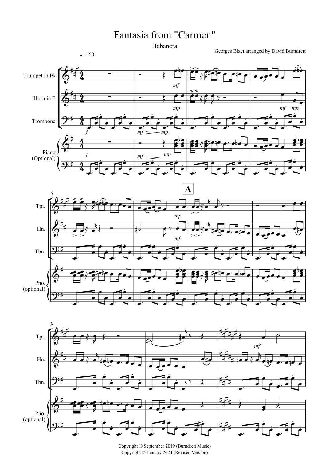 Habanera (Fantasia from Carmen) for Brass Trio (arr. David Burndrett)