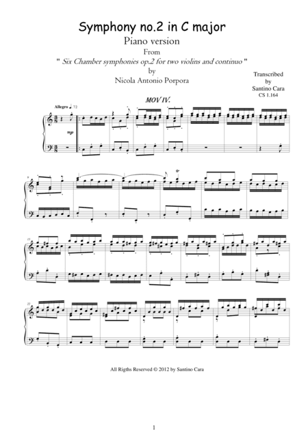 Porpora NA - Symphony no.2 in C - IV. Allegro-Piano version (arr. Santino Cara)