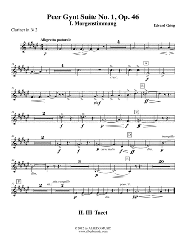 Grieg Peer Gynt Suite No.1 - Clarinet in Bb 2 (Transposed Part), Op.46 (arr. Doug Clyde)