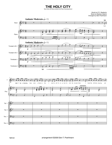 THE HOLY CITY - Tenor or Soprano VOCAL SOLO with Brass Quartet + Piano Accompaniment (arr. Glen Poehlmann)