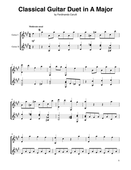 Classical Guitar Duet in A Major (arr. Ferdinando Carulli)