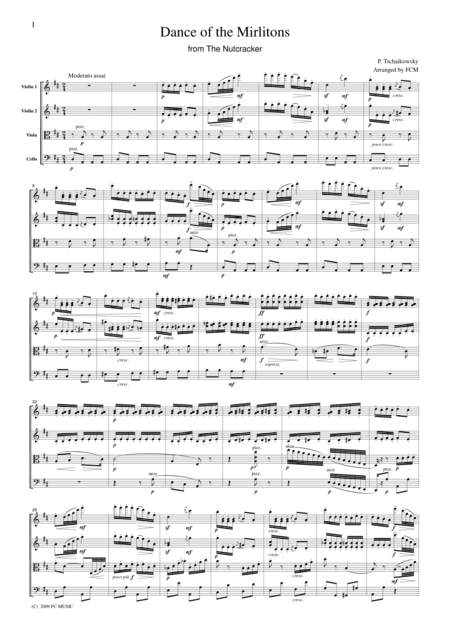 Tchaikowsky  Dance of the Mirlitons from The Nutcracker, for string quartet, CT011 (arr. FCMUSIC)