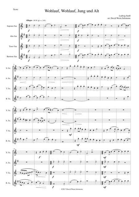 Wohlauf wohlauf jung und alt (Be fit and well, both young and old) for saxophone quartet (arr. David Warin Solomons)