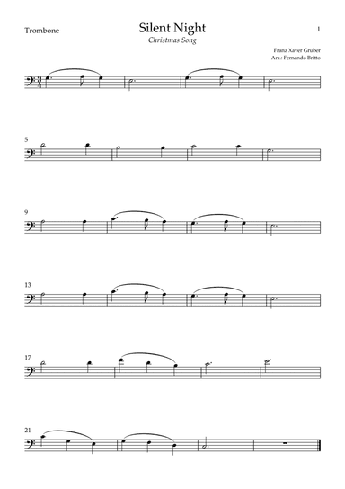 Silent Night (Christmas Song) for Trombone Solo (C Major) (arr. Fernando Britto)