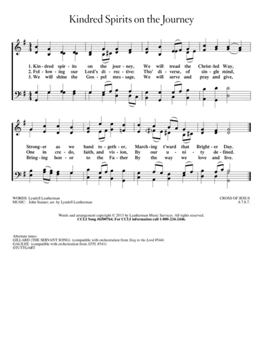 Kindred Spirits on the Journey (tune: CROSS OF JESUS)