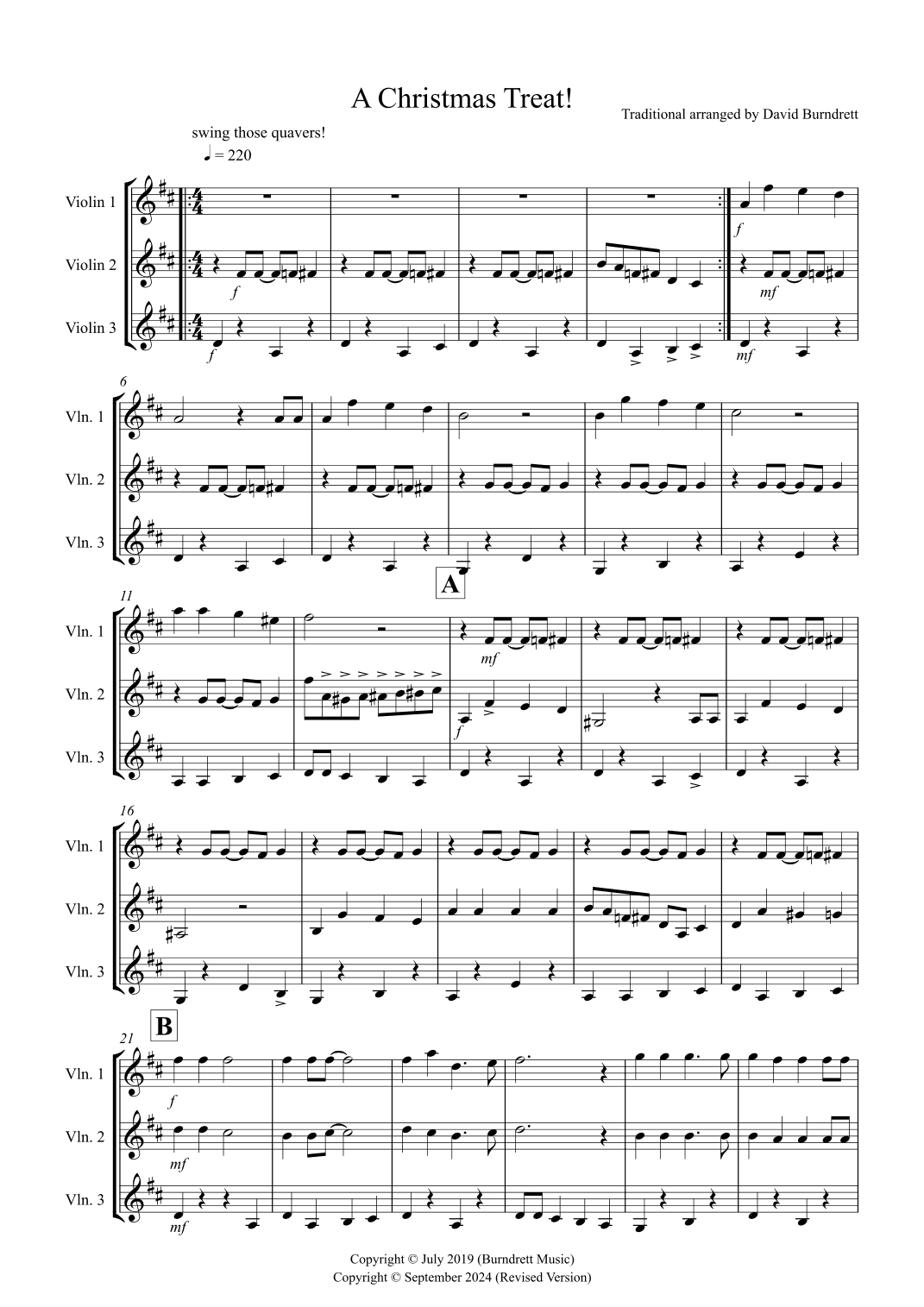 A Christmas Treat! for Violin Trio (arr. David Burndrett)