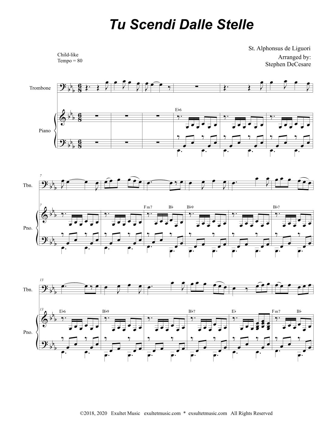 Tu Scendi Dalle Stelle (Trombone solo and Piano) (arr. Stephen DeCesare)