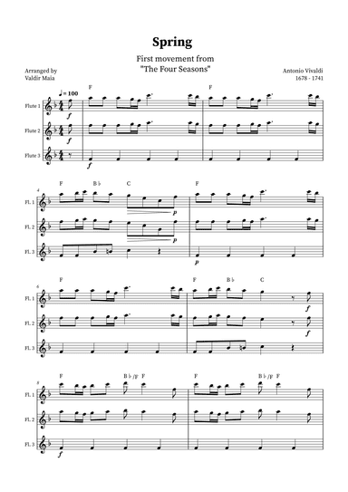 Spring - The Four Seasons for Flute Trio (+ CHORDS) (arr. Valdir Maia)