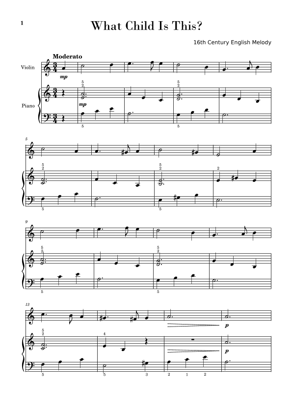What Child Is This? (Greensleeves) for Violin and Piano Beginners (arr. Gisele Sant'Ana)