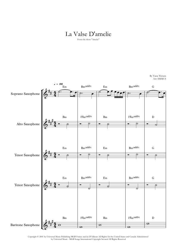 La Valse D'amelie (arr. SMMUS)
