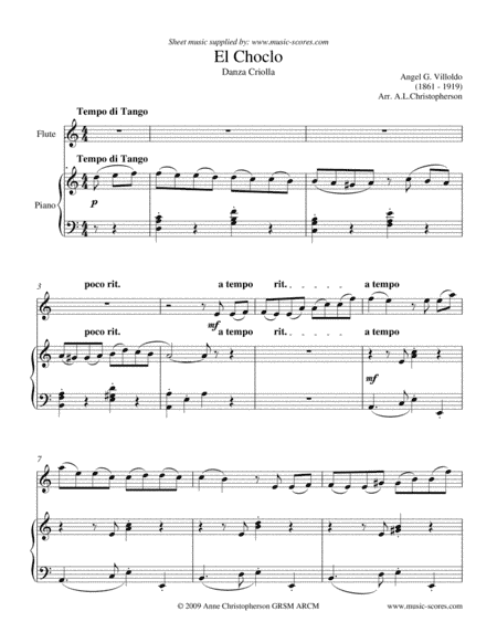 El Choclo - Easy Flute and Piano (arr. Anne Christopherson GRSM ARCM)
