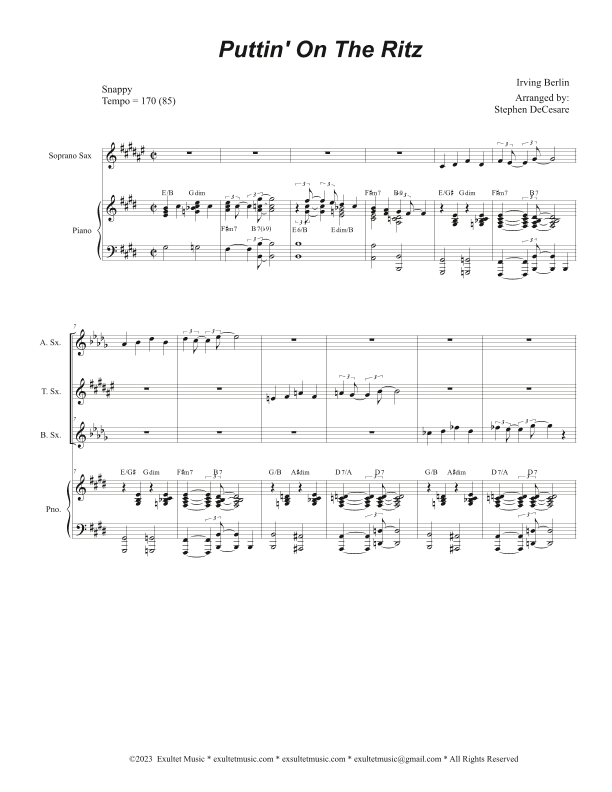Puttin' On The Ritz (Saxophone Quartet and Piano) (arr. Stephen DeCesare)