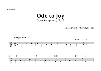 Ode to Joy by Beethoven for Recorder with Chords (arr. Langanho)