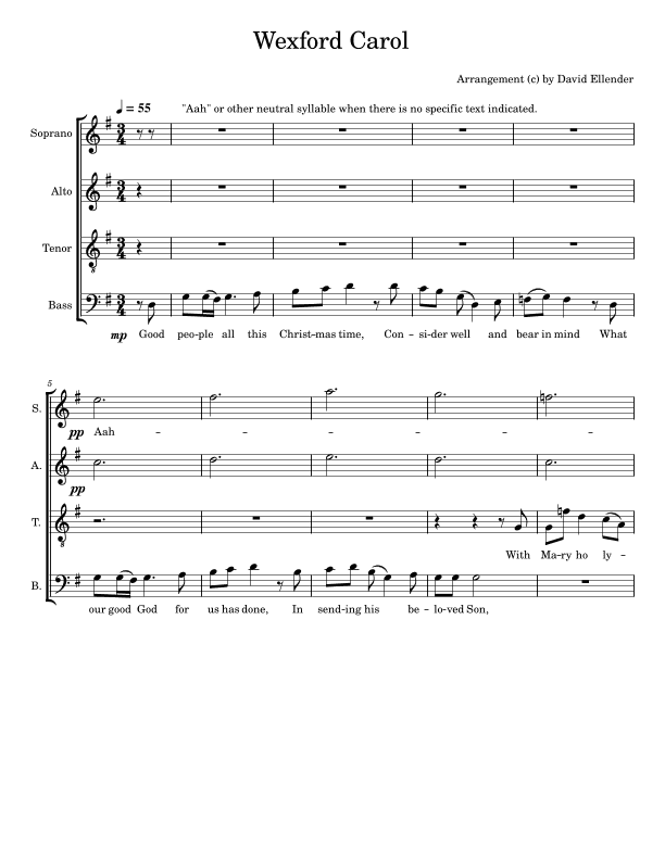 Wexford Carol - Good People All this Christmas Time (arr. David Ellender)