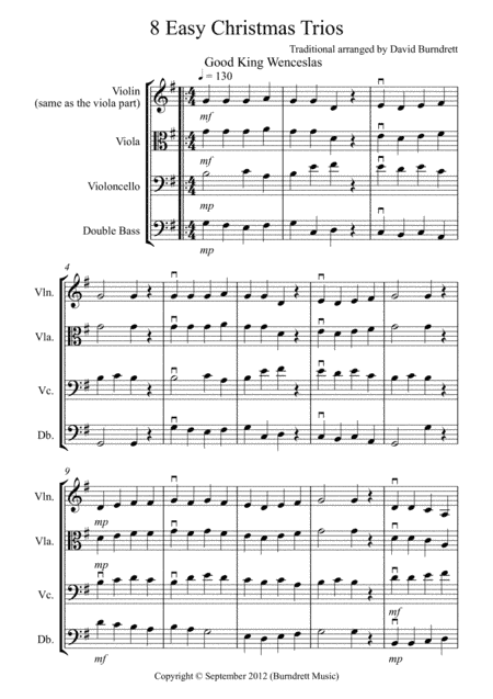 8 Easy Christmas Trios for Violin or Viola, Cello and Double Bass (arr. David Burndrett)