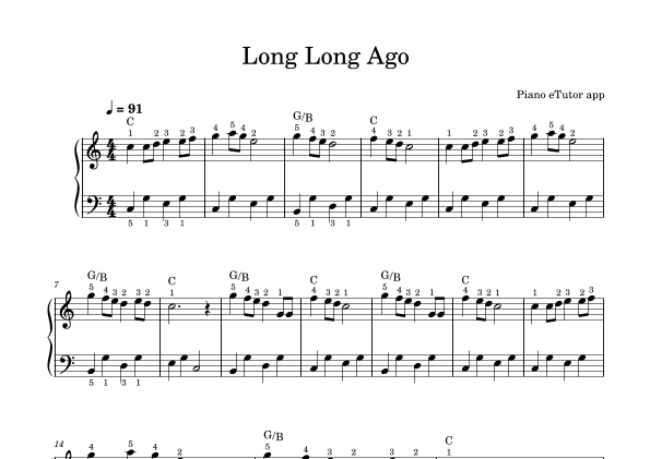 Long Long Ago - piano (arr. Piano eTutor app)