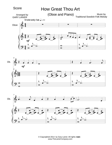 HOW GREAT THOU ART, Oboe and Piano (Score & Parts included) (arr. Gary Lanier)