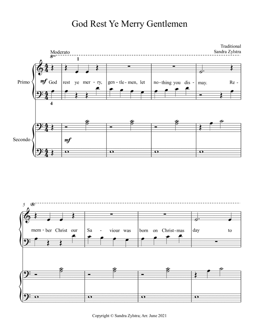 God Rest Ye Merry Gentlemen (beginning solo with optional elementary duet) (arr. Sandra Zylstra)