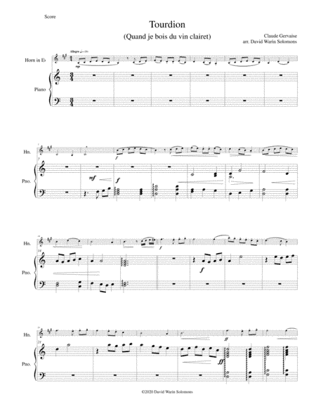 Variations on Tourdion (after Claude Gervaise) for tenor horn (horn in E flat)  and piano (arr. David Warin Solomons)