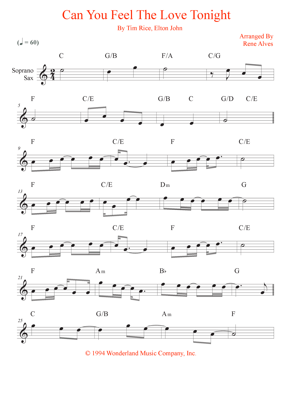 Can You Feel The Love Tonight (arr. Rene Alves)