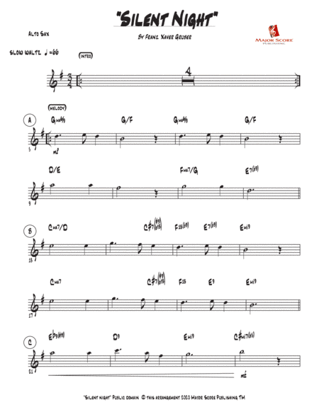 Silent Night - Alto Sax & Piano (Bb Major) (arr. MAJOR SCORE PUBLISHING TM.)