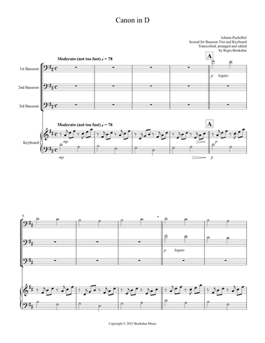 Canon in D (Pachelbel) (D) (Bassoon Trio, Keyboard) (arr. Regis Bookshar)