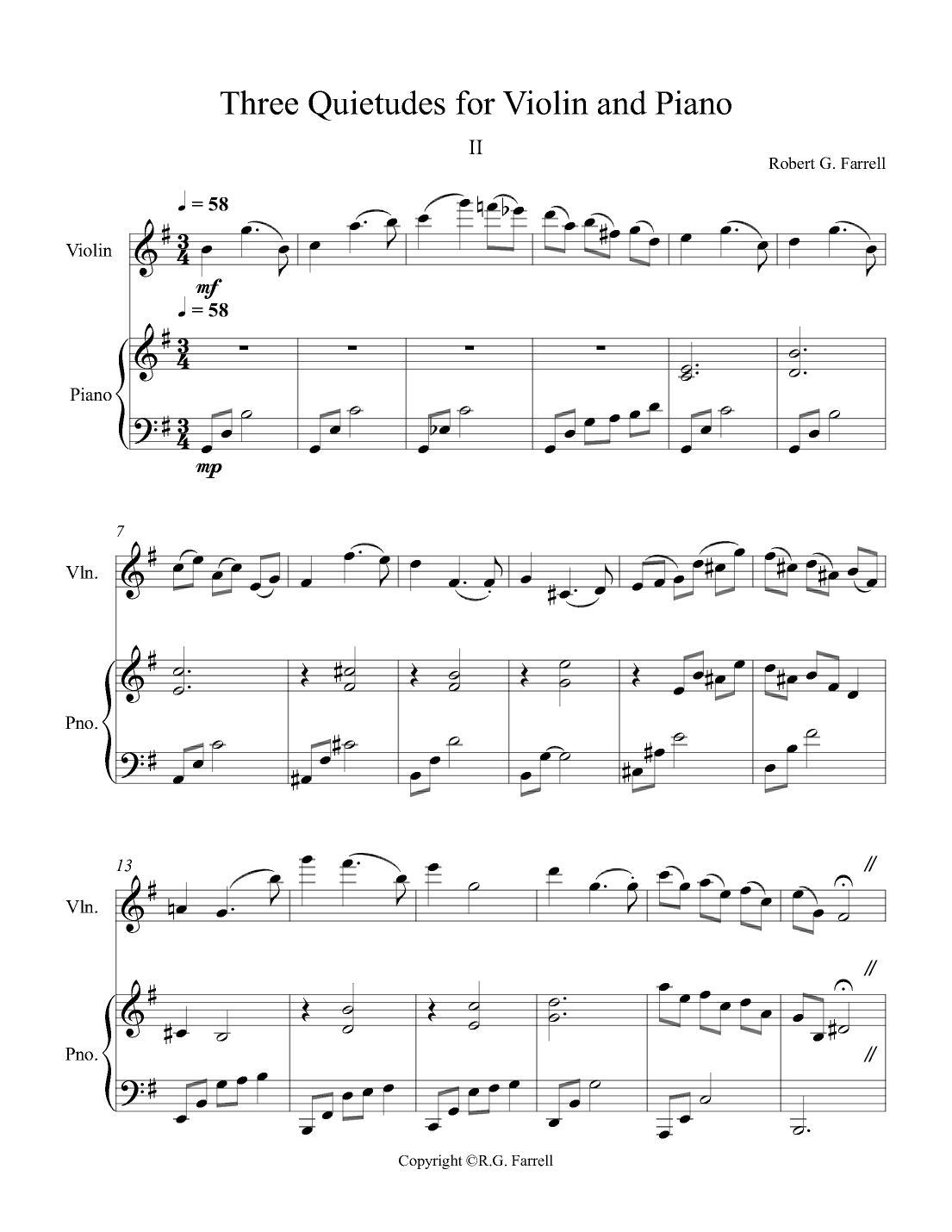 Three Quietudes for Violin and Piano #2