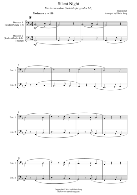 Silent Night (for bassoon duet, suitable for grades 1-5) (arr. Edwin Sung)