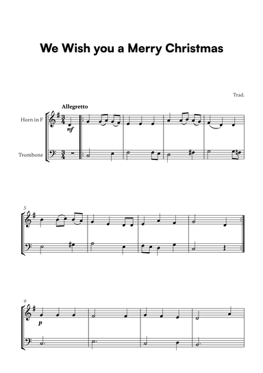 Trad. - We Wish you a Merry Christmas (for French Horn and Trombone) (arr. Cadenza Editions)