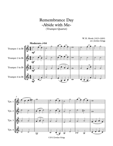 Remembrance Day 'Abide with Me' (Trumpet Quartet) (arr. Jordan Grigg)
