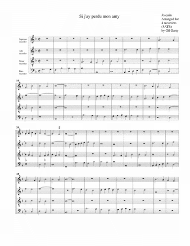Si j'ay perdu mon amy (arrangement for 4 recorders) (arr. Gil Garty)