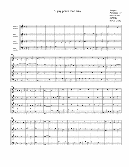 Si j'ay perdu mon amy (arrangement for 4 recorders) (arr. Gil Garty)