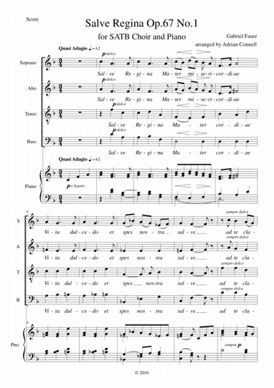 Faure Salve Regina arranged for SATB choir and piano (organ) (arr. Adrian Connell)