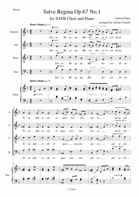 Faure Salve Regina arranged for SATB choir and piano (organ) (arr. Adrian Connell)