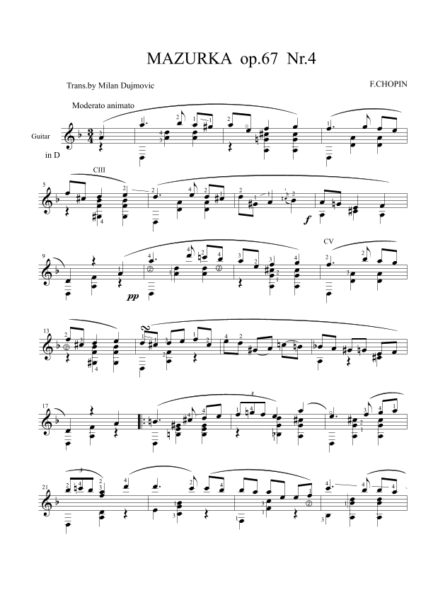 Mazurka Op.67 No.4 (arr. Milan Dujmović)