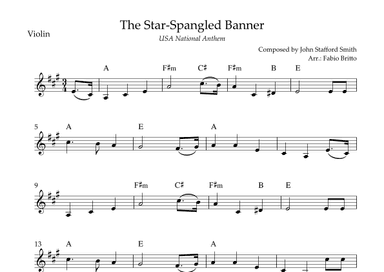 The Star Spangled Banner (USA National Anthem) for Violin Solo with Chords (A Major) (arr. Fabio Britto)