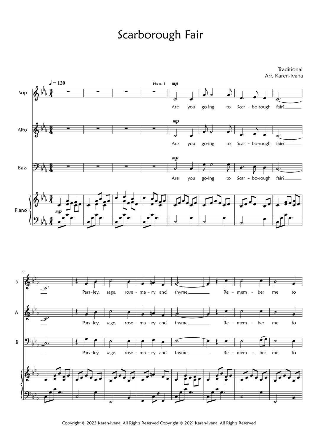 Scarborough Fair (arr. Karen Ivana)