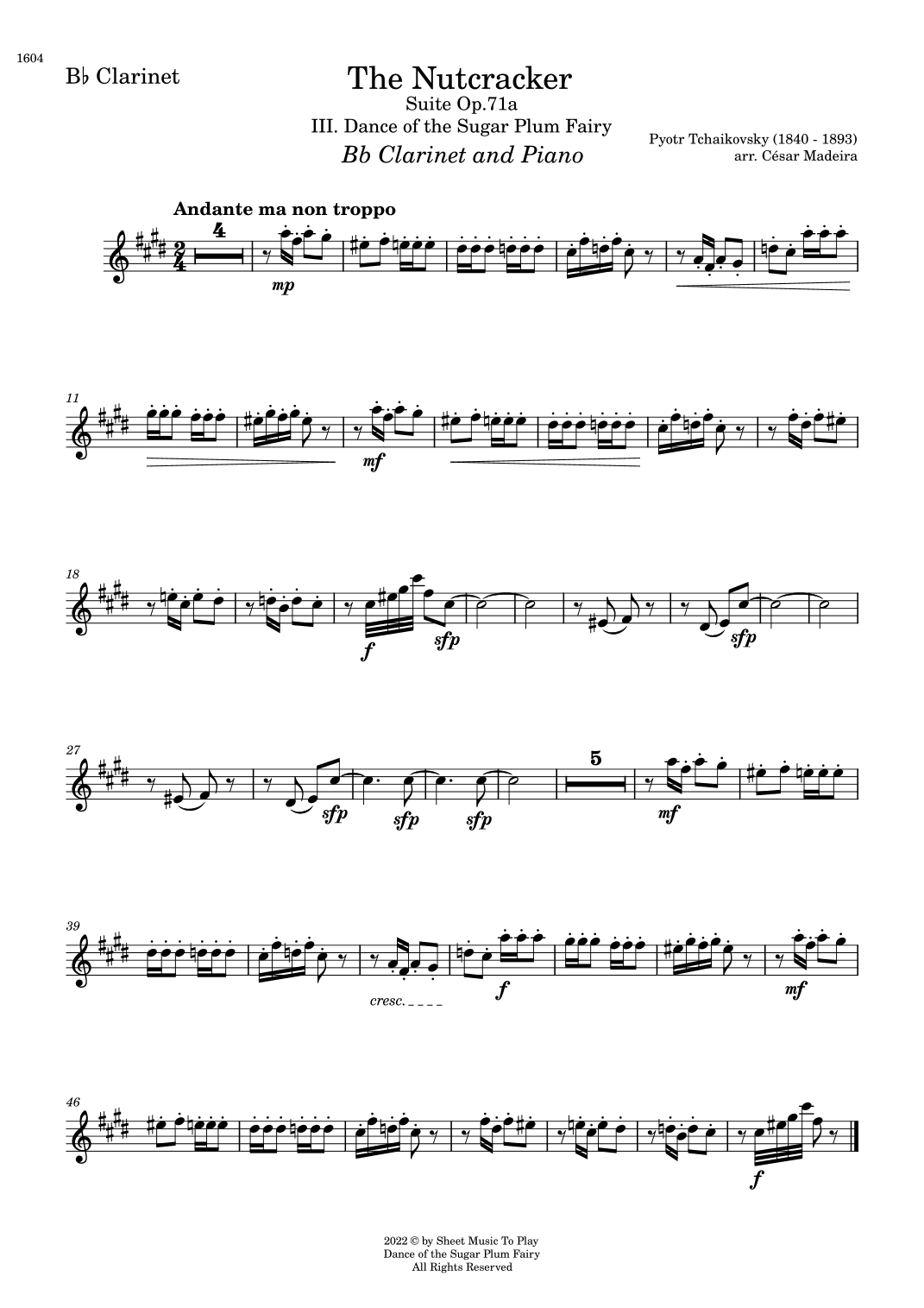 Dance of the Sugar Plum Fairy - Bb Clarinet and Piano (Individual Parts) (arr. César Madeira)