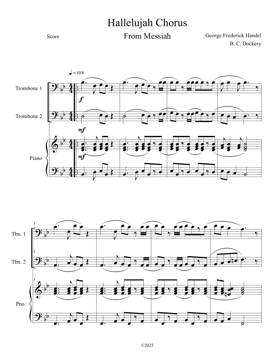 Hallelujah Chorus from Messiah (Trombone Duet with Piano Accompaniment) (arr. B. C. Dockery)