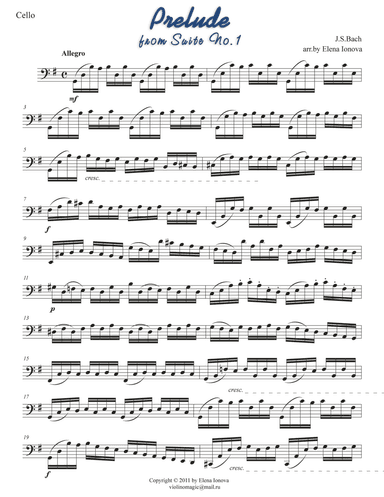 Prelude from Cello Suite No.1 in G (arr. Elena Ionova)