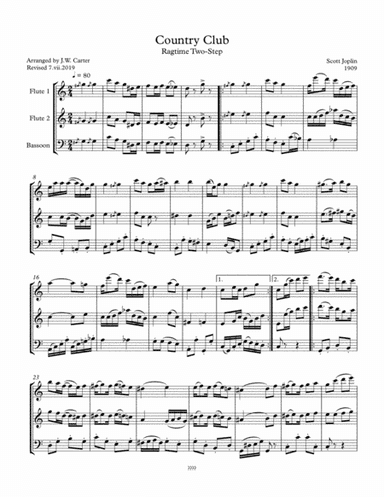 Country Club, A Ragtime Two-Step, by Scott Joplin (1909), arranged for 2 Flutes & Bassoon (arr. J.W. Carter)
