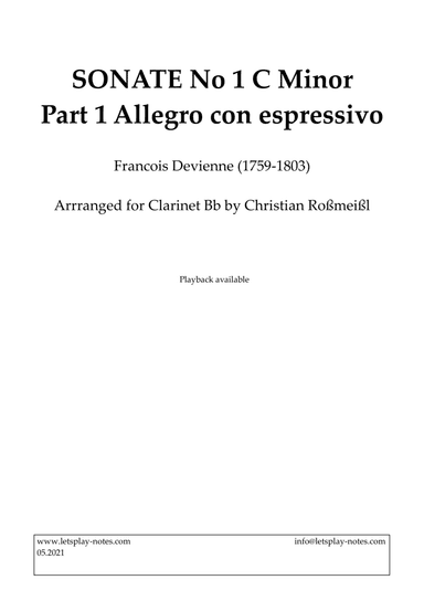 Devienne Sonata No 1 C Minor Part 1 Allegro (Clarinet) (arr. Christian Roßmeißl)