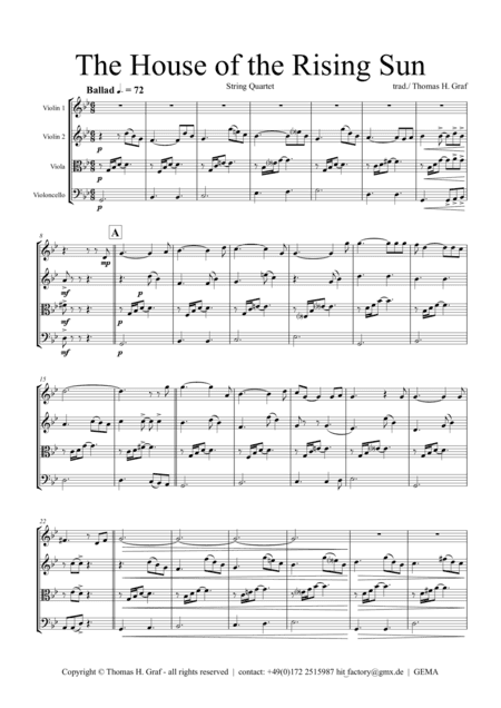 The house of the rising sun - String Quartet (arr. Thomas H. Graf)