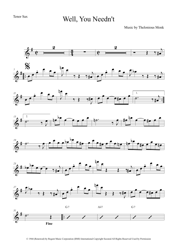 Well You Needn't (it's Over Now) (arr. The Sheet Music Library)
