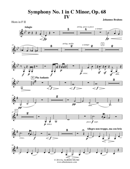 Brahms Symphony No. 1, Movement IV - Horn in F 2 (Transposed Part), Op. 68 (arr. Doug Clyde)