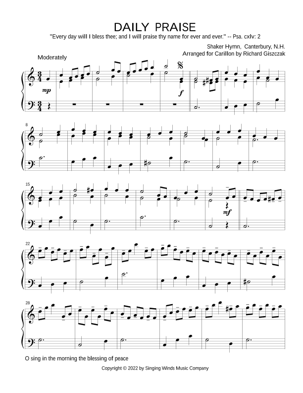 DAILY PRAISE -- O sing in the morning  (Shaker hymn) (arr. Richard Giszczak)