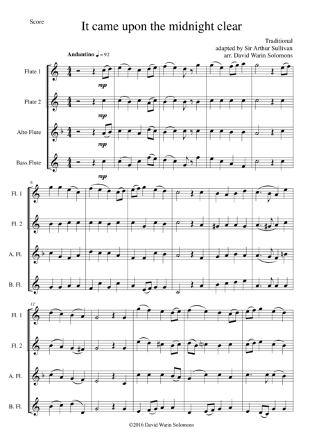 It came upon the midnight clear for flute quartet (arr. Sir Arthur Sullivan, David Warin Solomons)