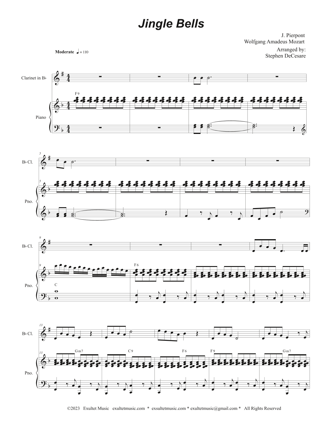 Jingle Bells (Bb-Clarinet solo and Piano) (arr. Stephen DeCesare)