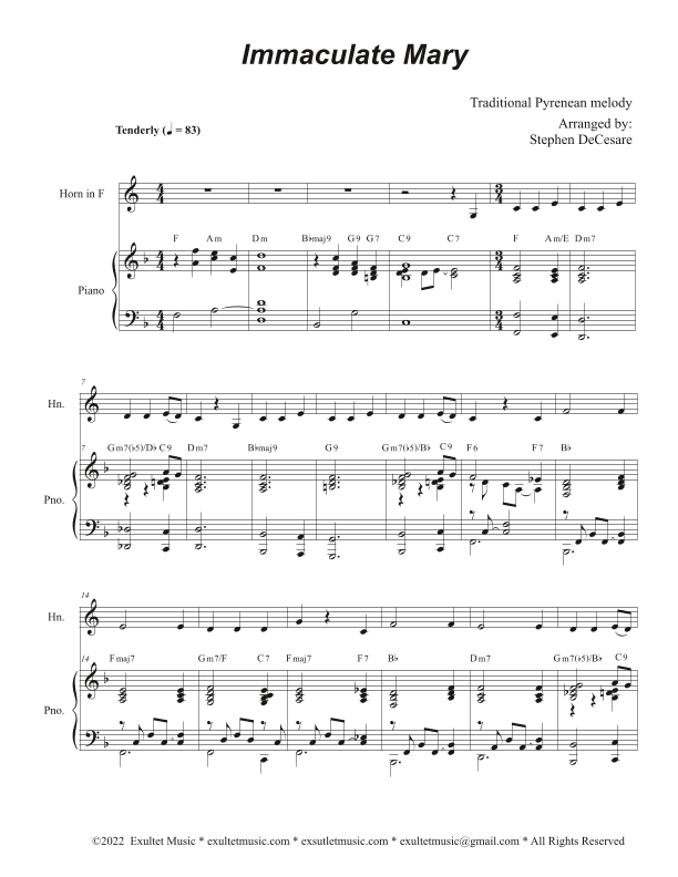 Immaculate Mary (French Horn solo and Piano) (arr. Stephen DeCesare)